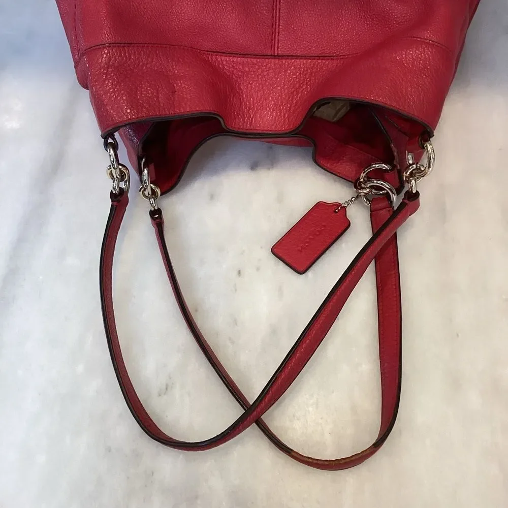 Coach Purse Handbag Leather Large Lexy Red Pebbled Shoulder Bag Pocketbook